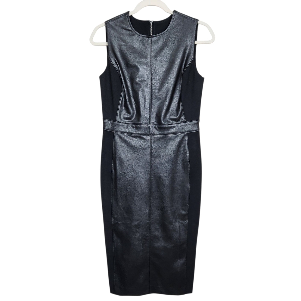 SPANX Black Faux Leather Like Vegan Sheath Sleeveless Dress Womens Size Small